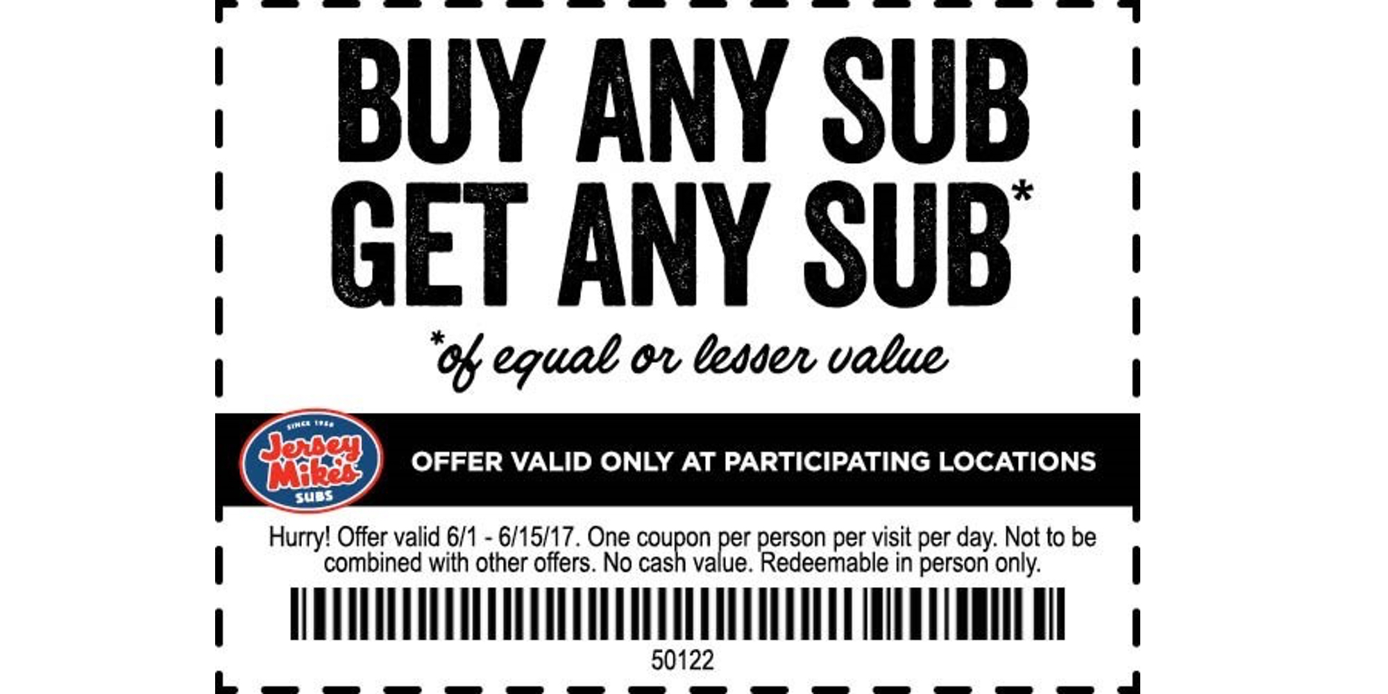 jersey mikes free sub code