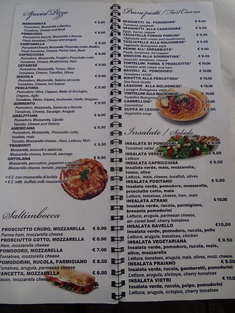 a piazzetta menu