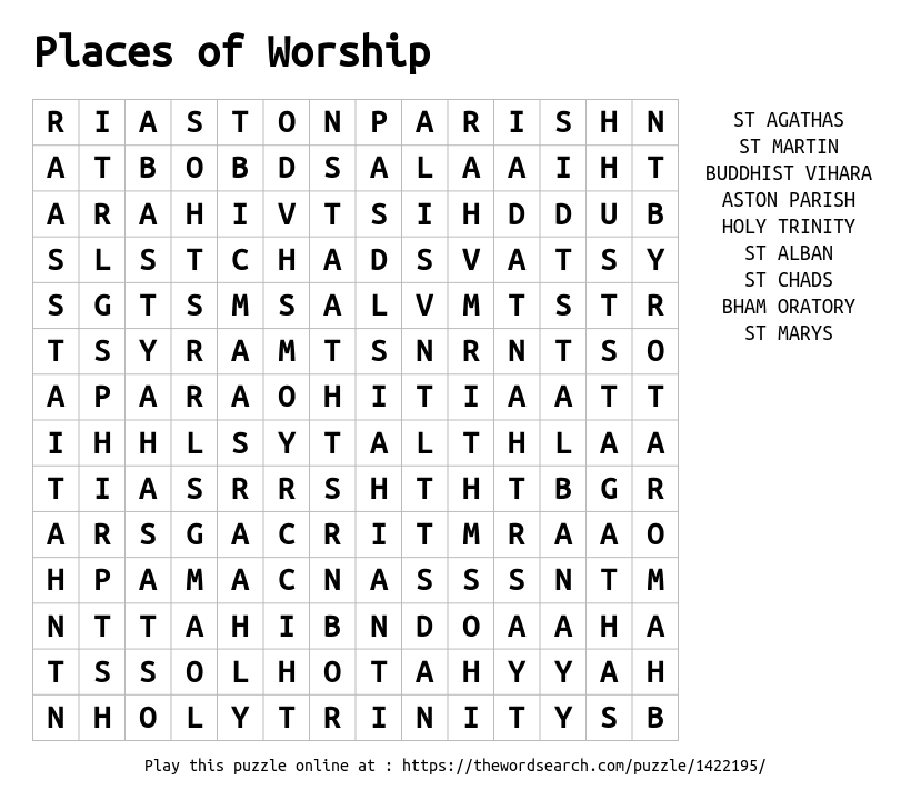 place of worship crossword clue