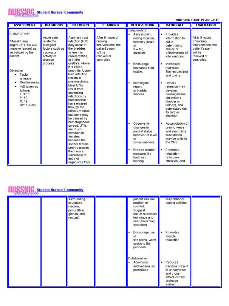 nursing diagnosis for uti