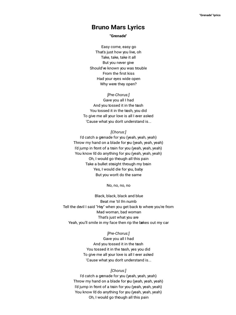 bruno mars grenade lyrics