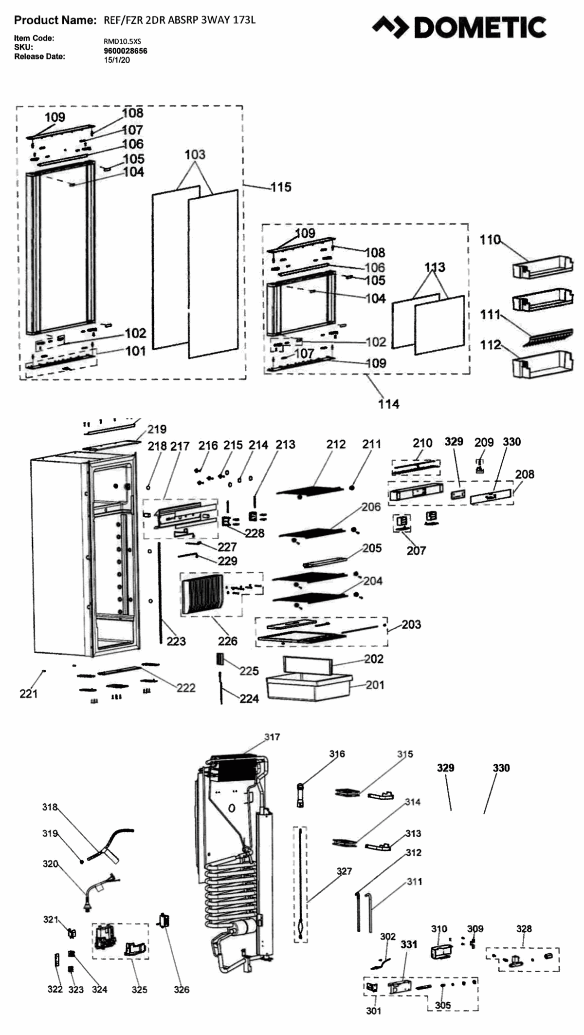 dometic rv fridge parts