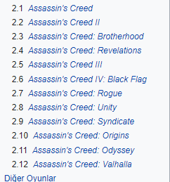 assassin creed serisi sıralaması