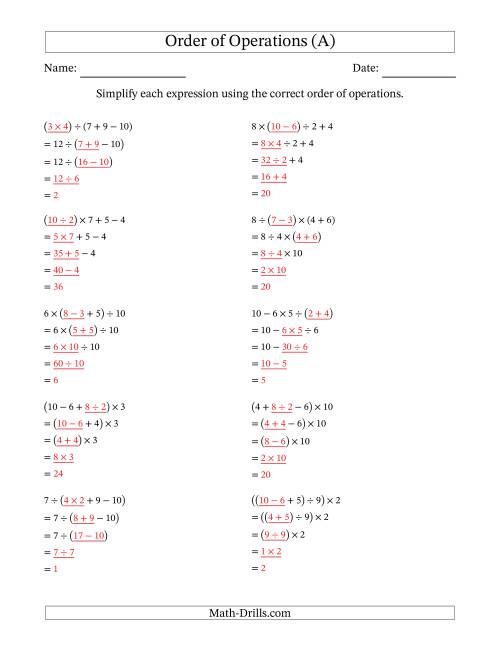 order of operations with exponents worksheet pdf