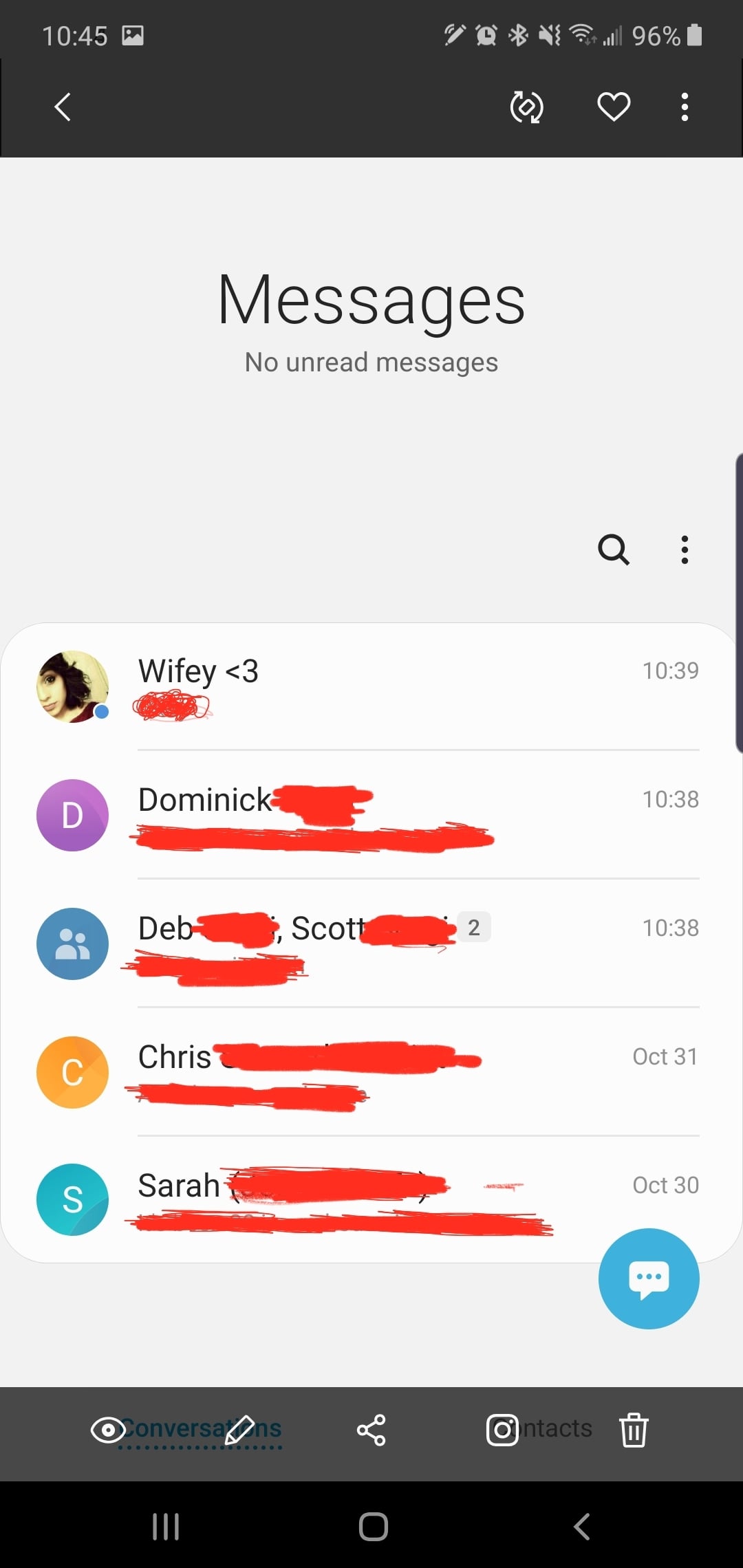 what does the blue dot mean on samsung text message