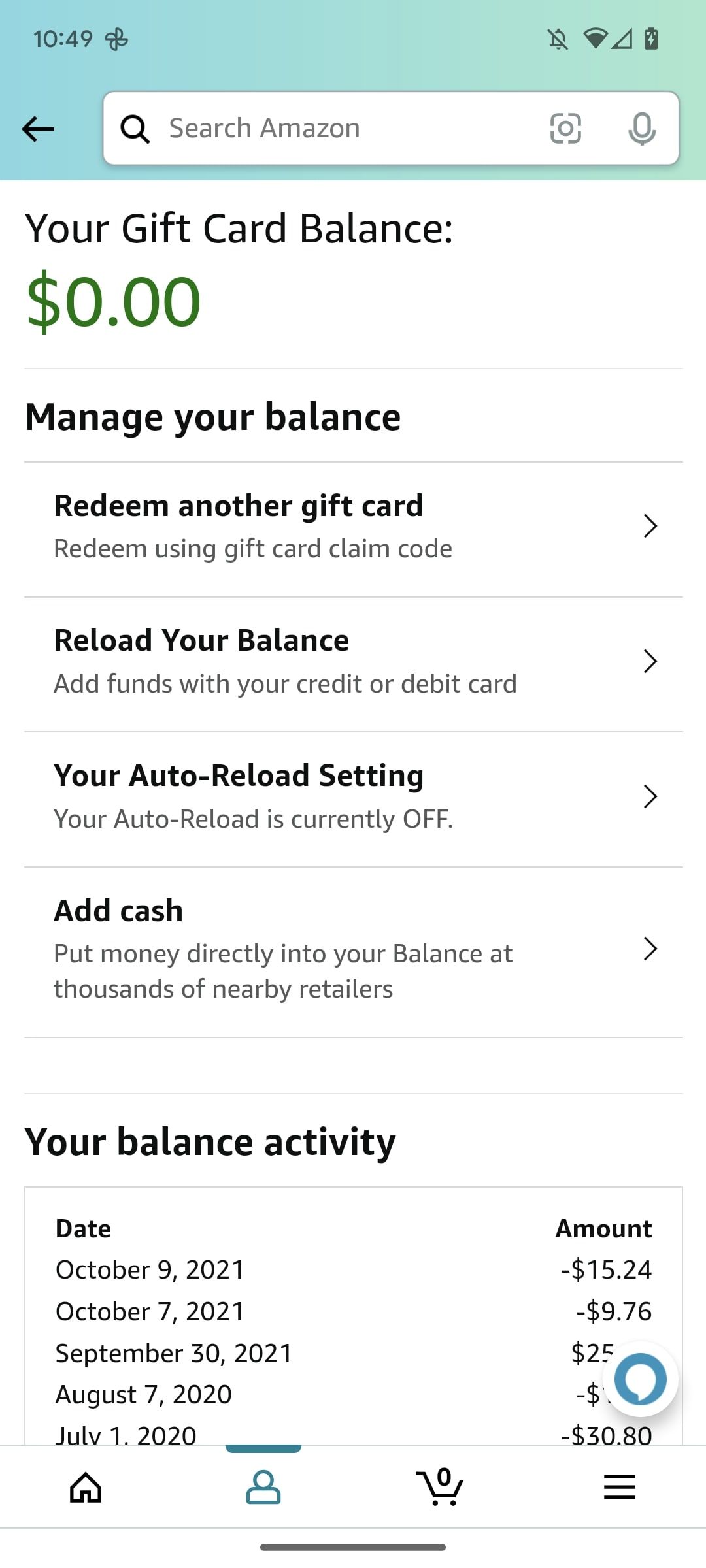 how to view amazon gift card balance