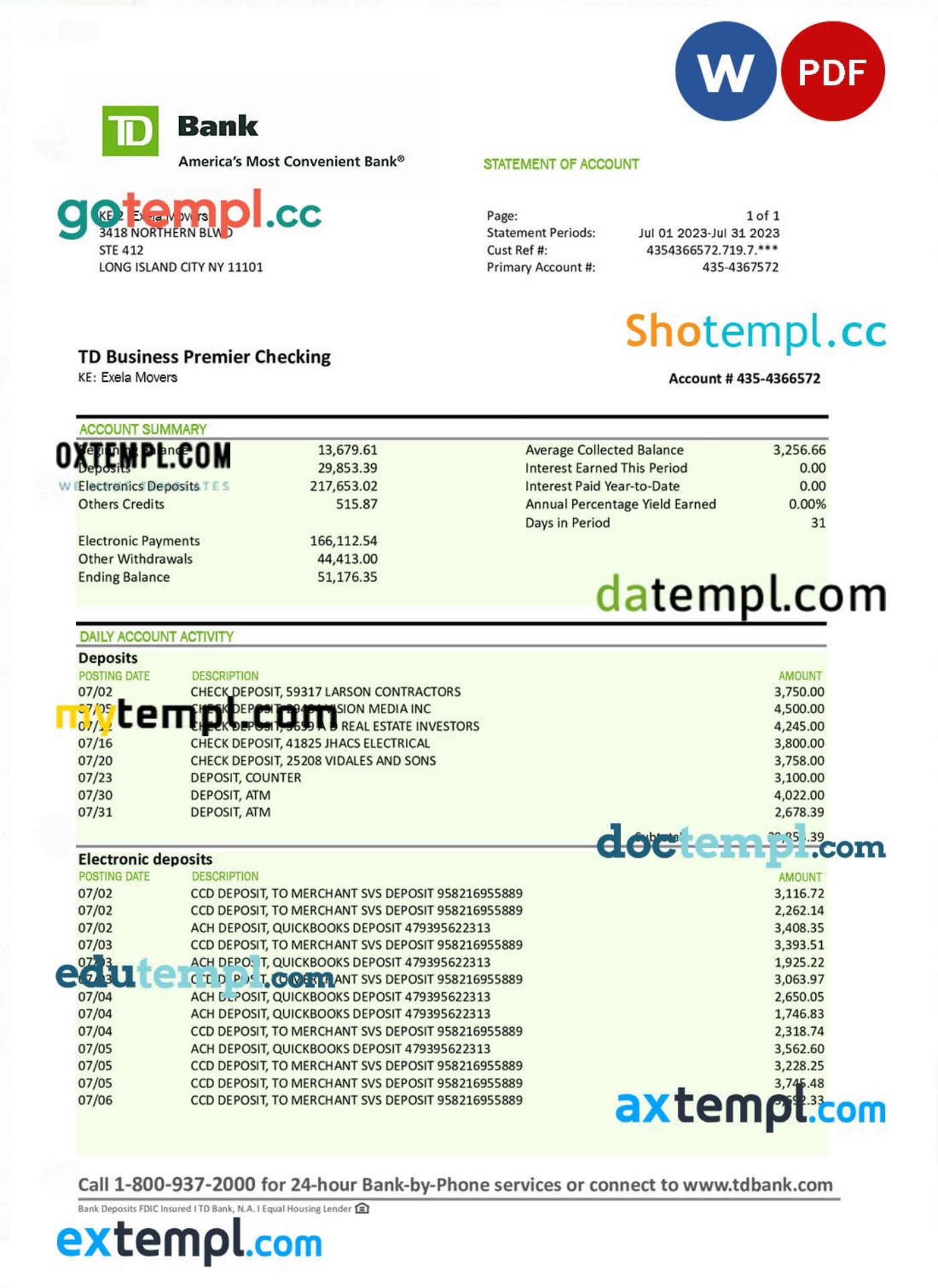 td bank account statement