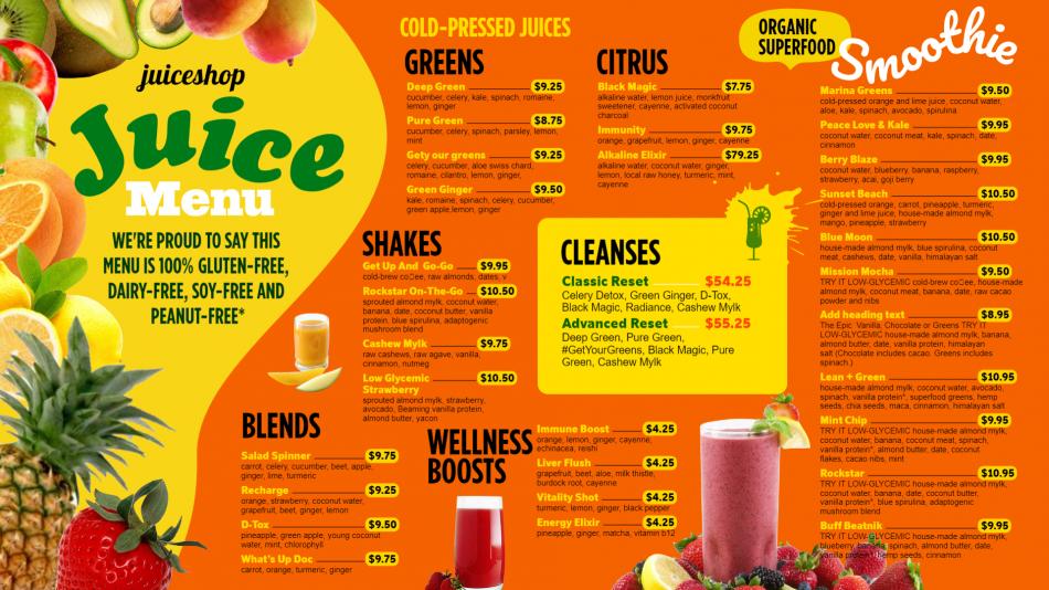 juice menu template