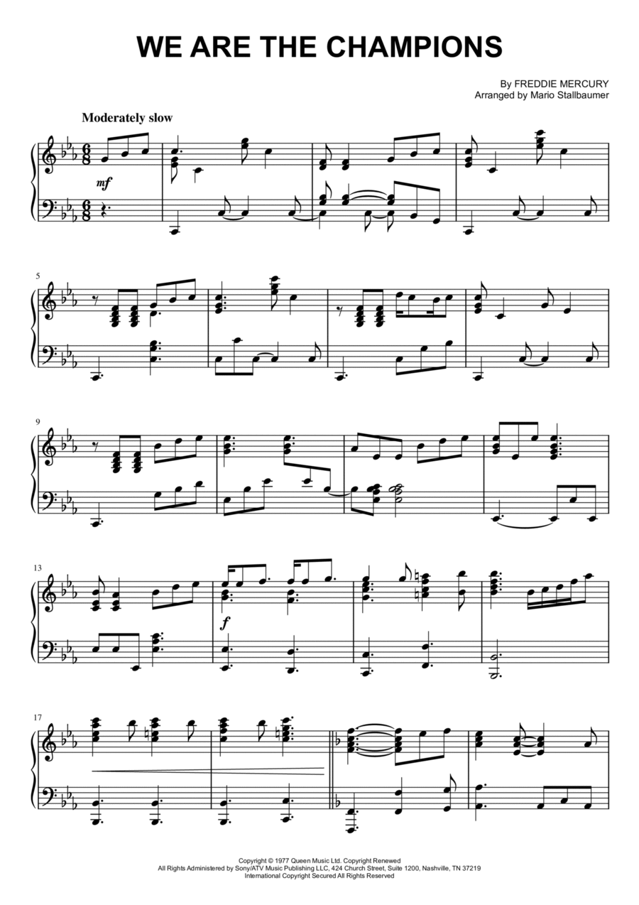 queen we are the champions piano sheet