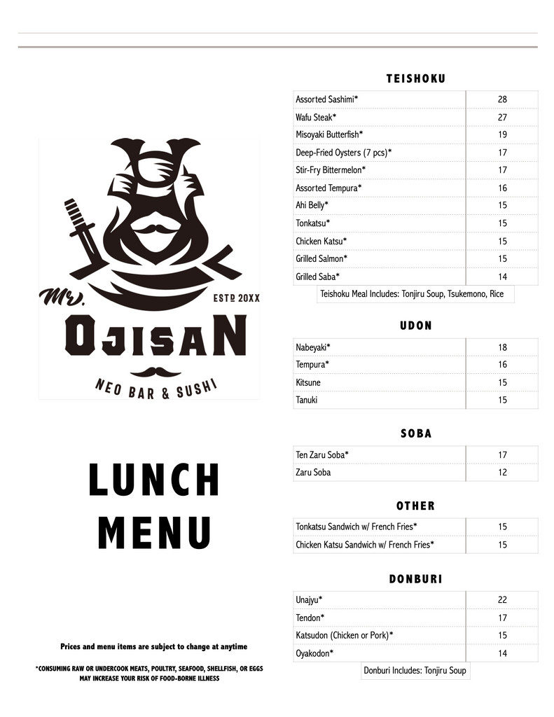 mr ojisan menu