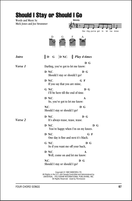 should i stay or go chords