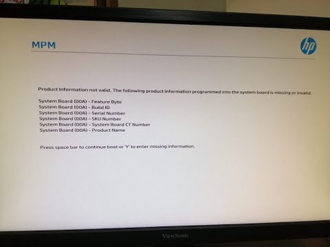 hp product information not valid system board 00a