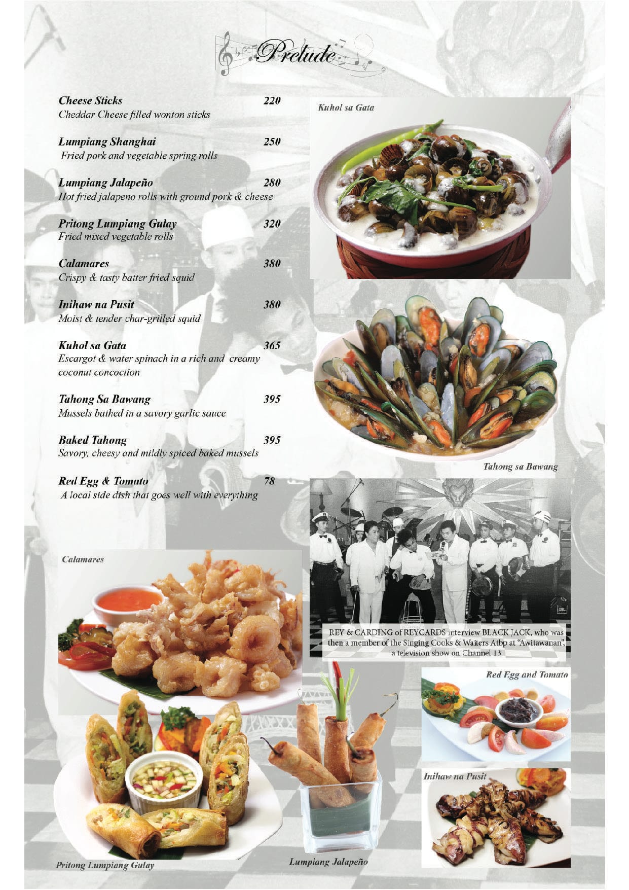 singing cooks and waiters menu