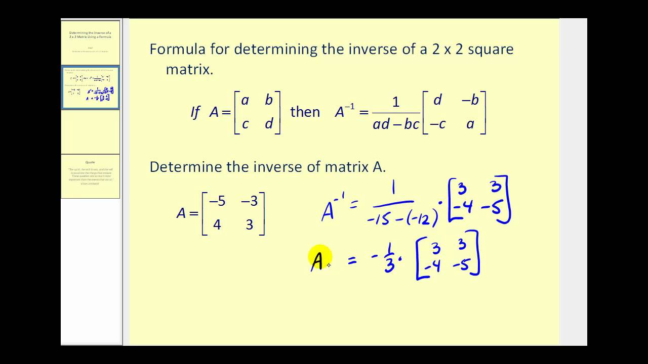 how to calculate the inverse of a 2x2 matrix