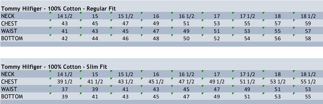 size chart for tommy hilfiger