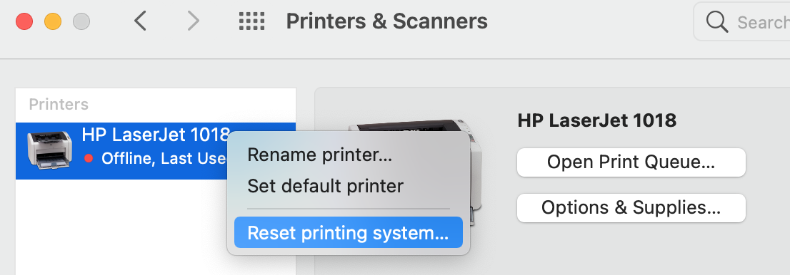 hp laserjet 1018 reset