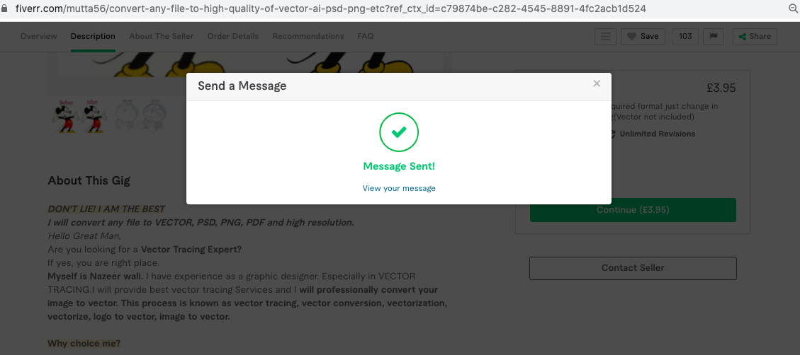 fiverr unable to send your message