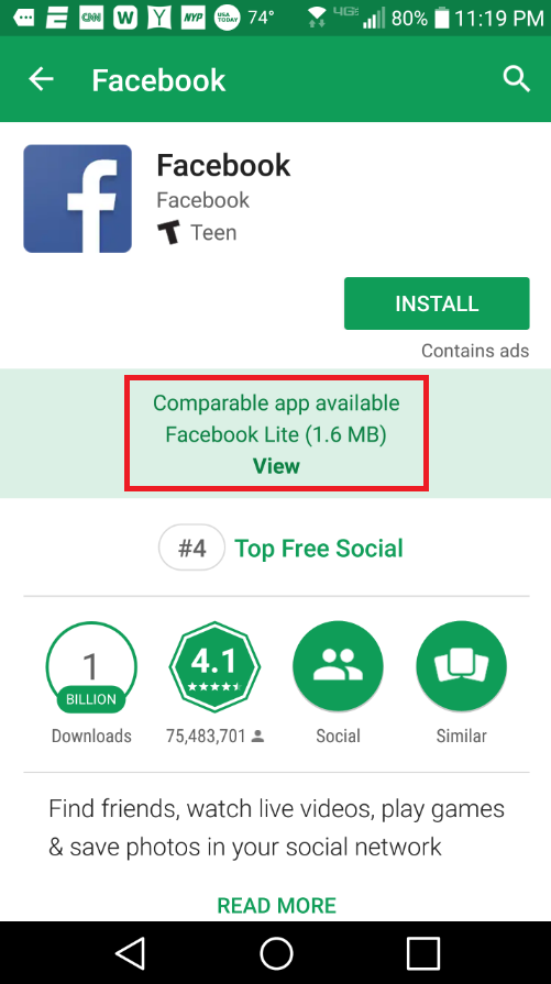 facebook lite google play store