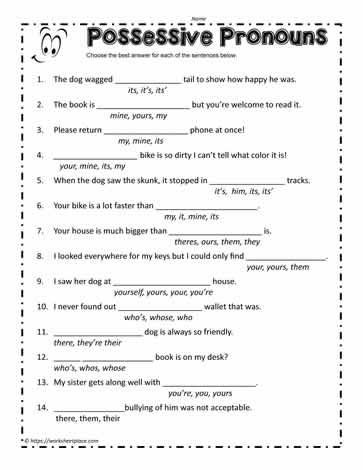 worksheets possessive pronouns