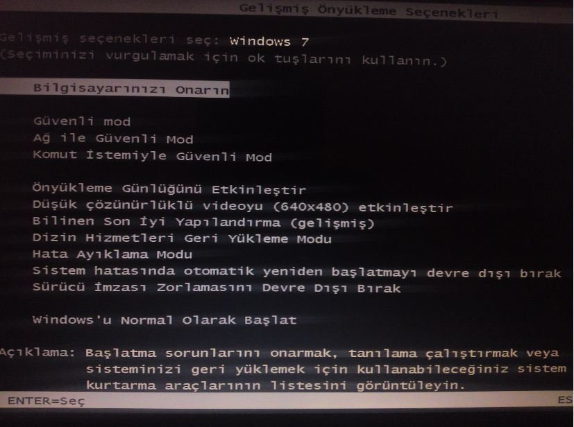 windows 10 format siyah ekran