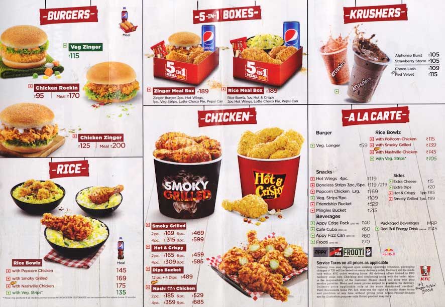 kentucky fried chicken menu prices