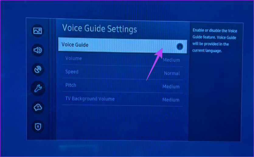 how to turn off the voice on a samsung tv