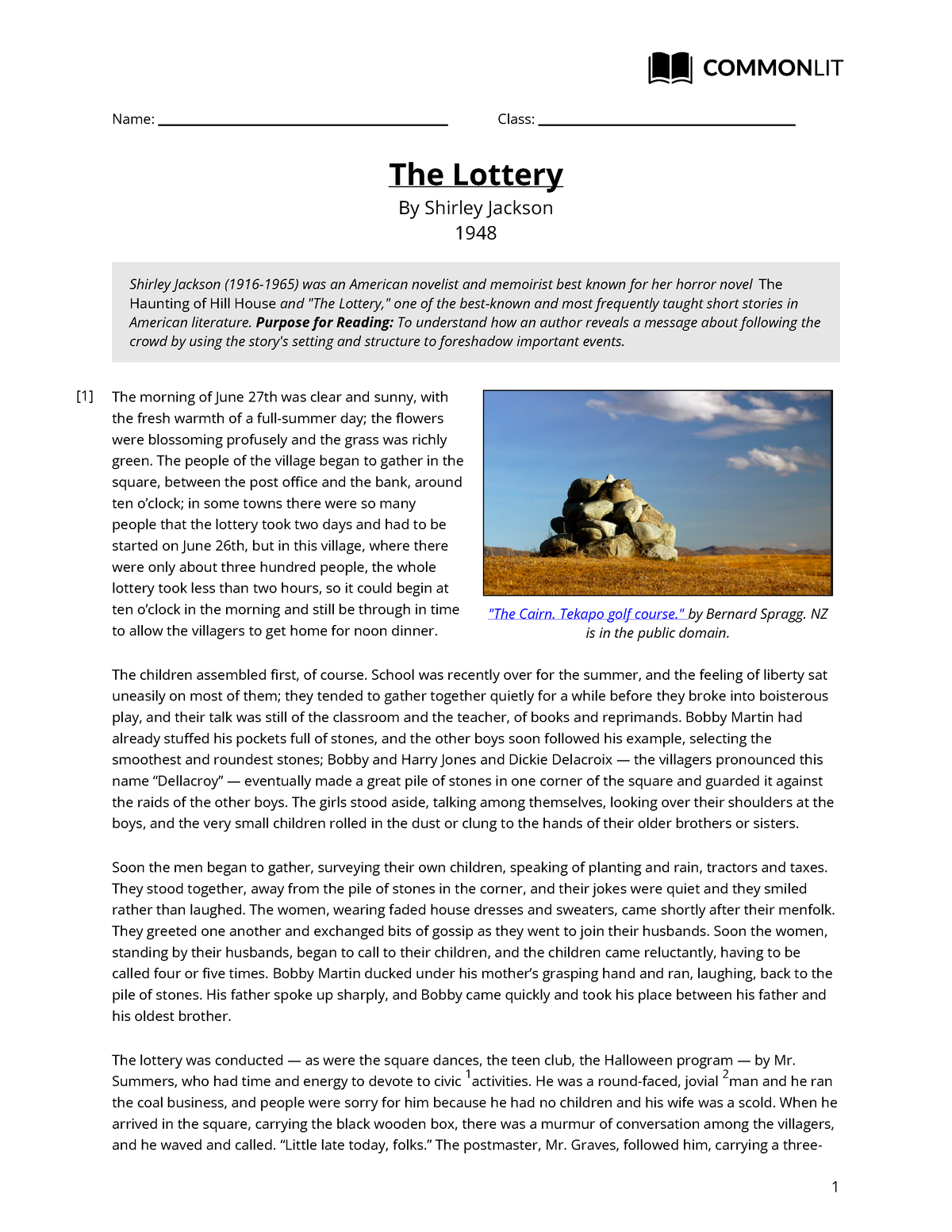 lottery shirley jackson pdf