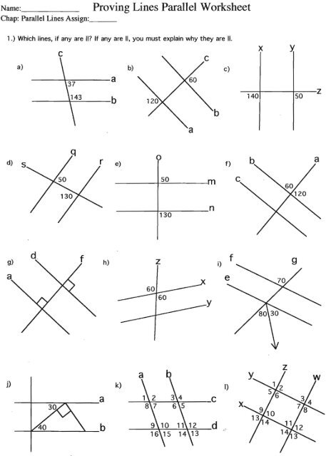 parallel line proofs worksheet