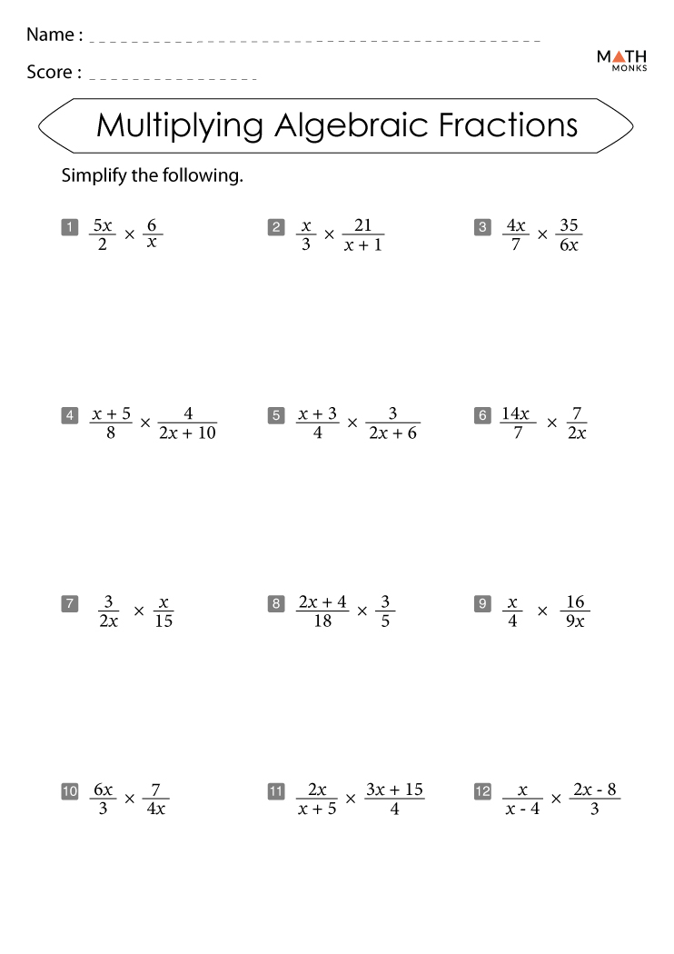 multiplying algebraic fractions worksheet