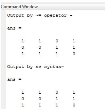 not equal in matlab