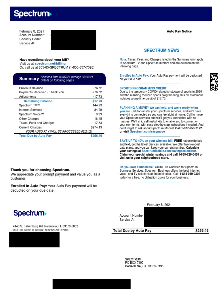 pay my bill spectrum internet