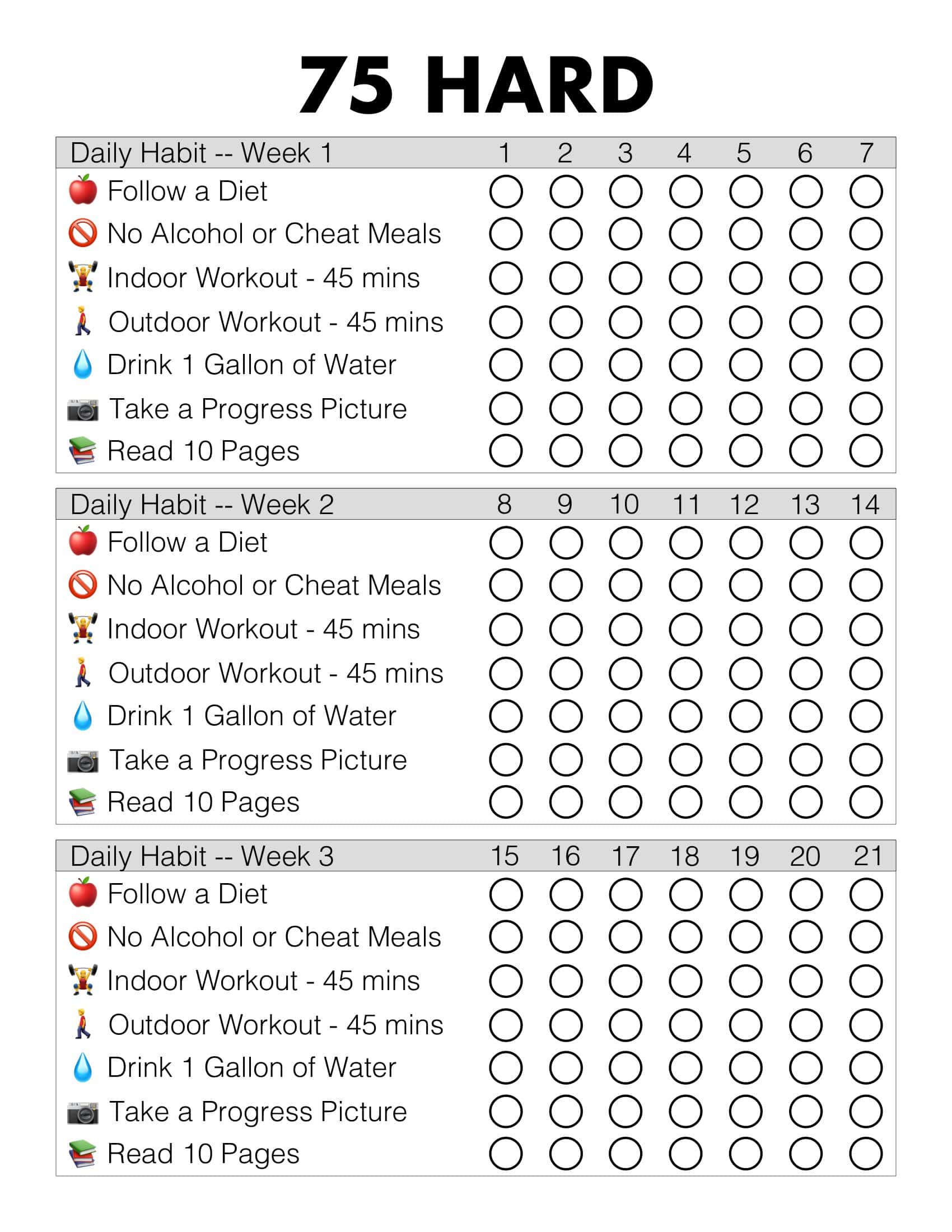 75 day hard challenge tracker