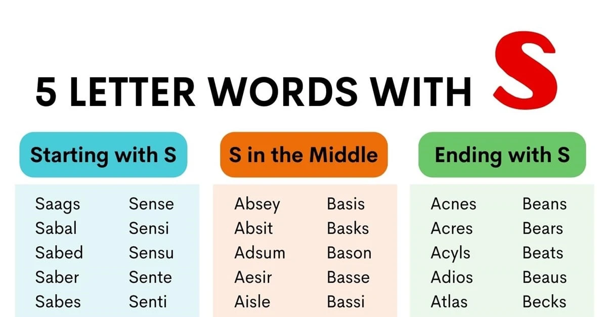 five letter words starting with s