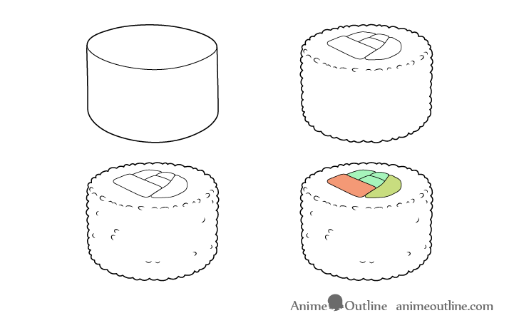 how to draw sushi easy step by step