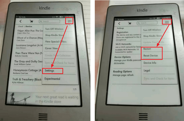 kindle how to reset