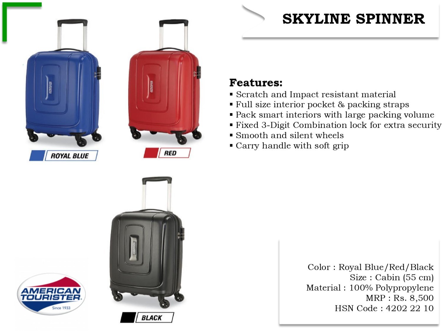 american tourister luggage sizes in cm