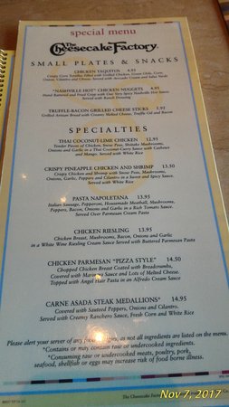 las vegas cheesecake factory menu