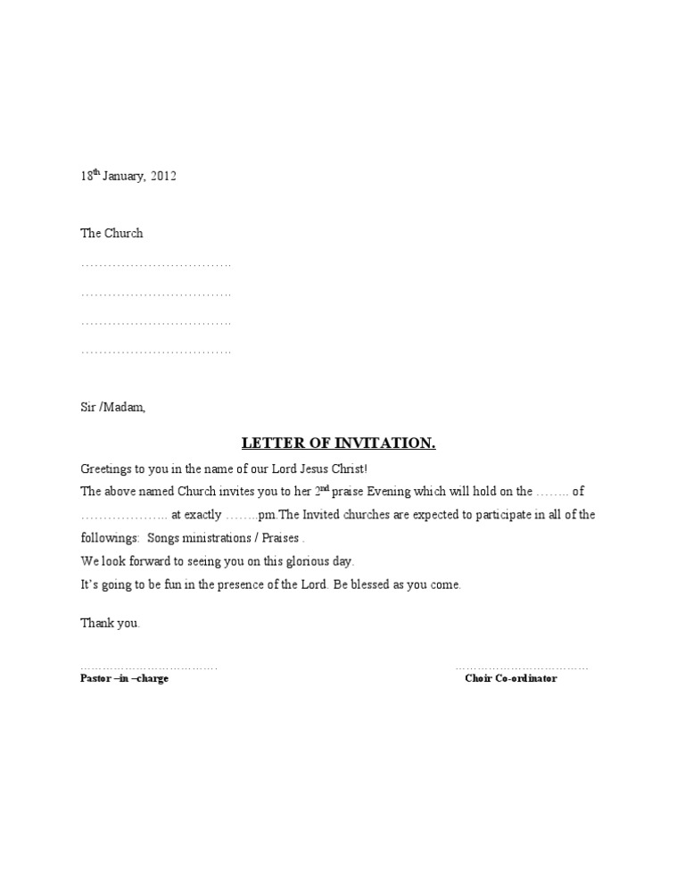 example of church invitation letters