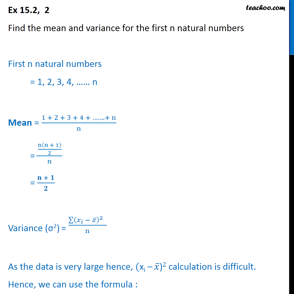 the variance of the first n natural numbers is