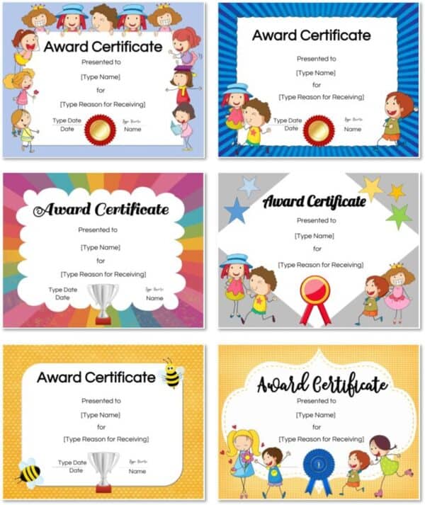 kindergarten awards certificates