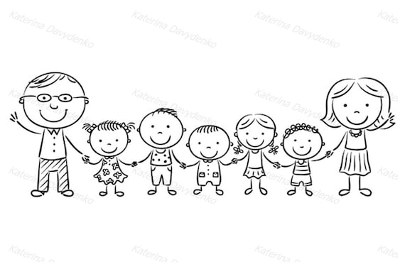 big family clipart black and white