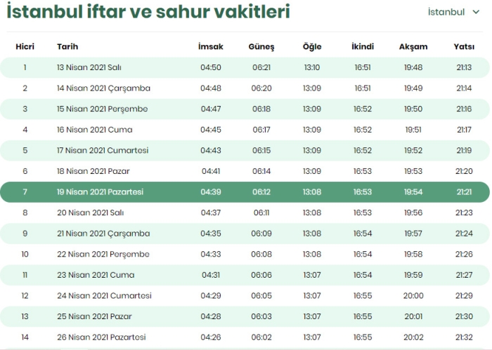 imsak saati istanbul 2021