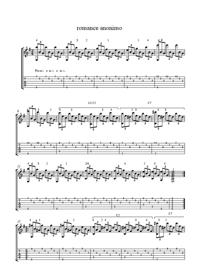 romance anonimo guitarra tab pdf