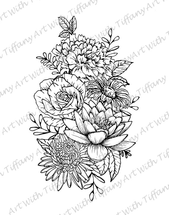 black white flower tattoo designs