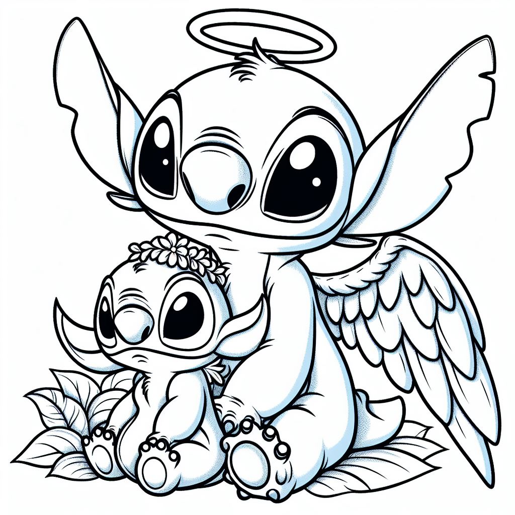 stitch y angel para colorear