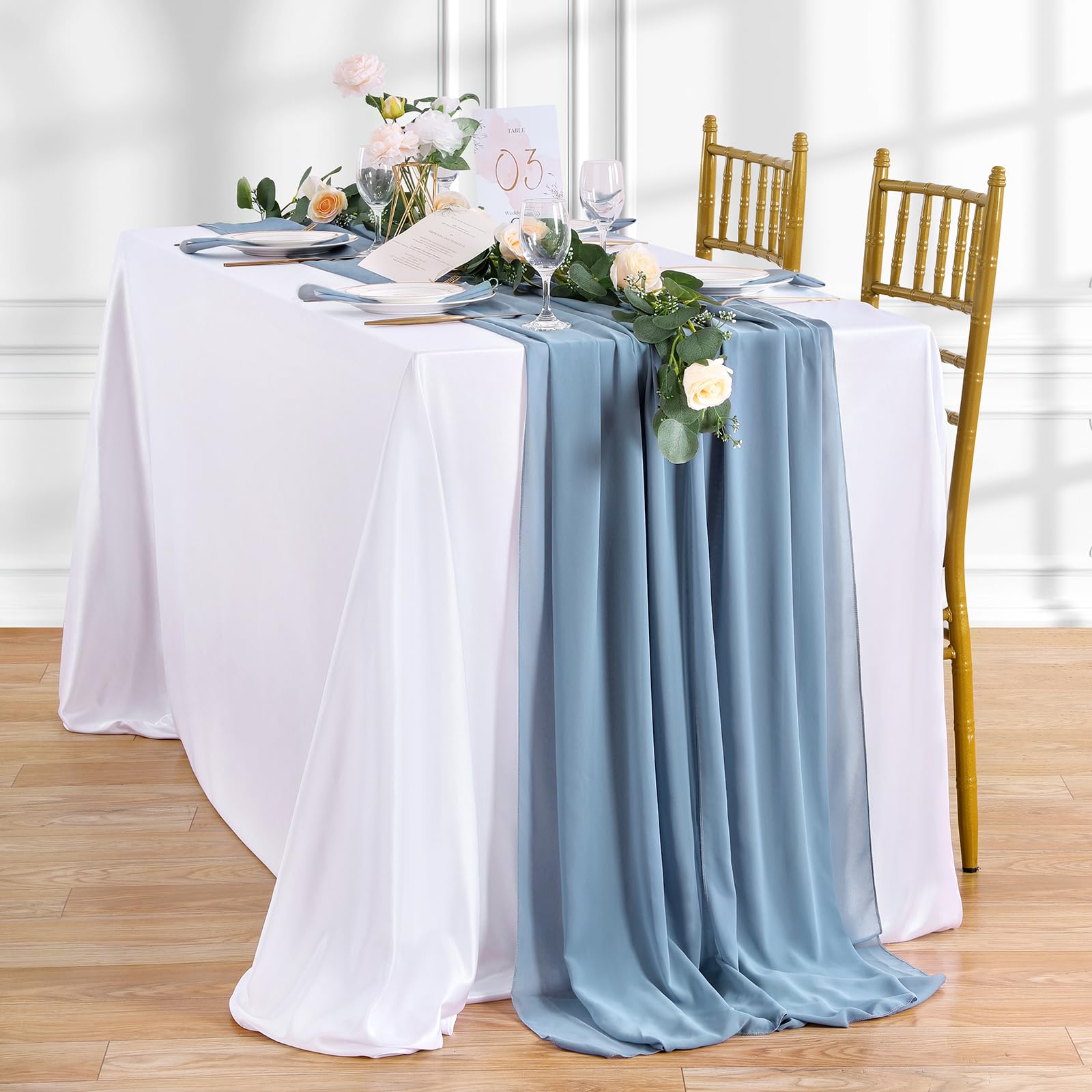 dusty blue table linens