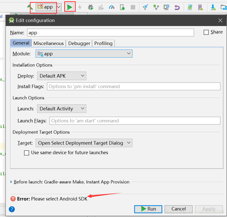 error please select android sdk