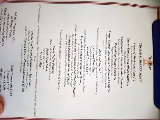 rob roy hotel menu