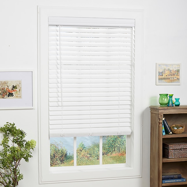 white faux wood blinds