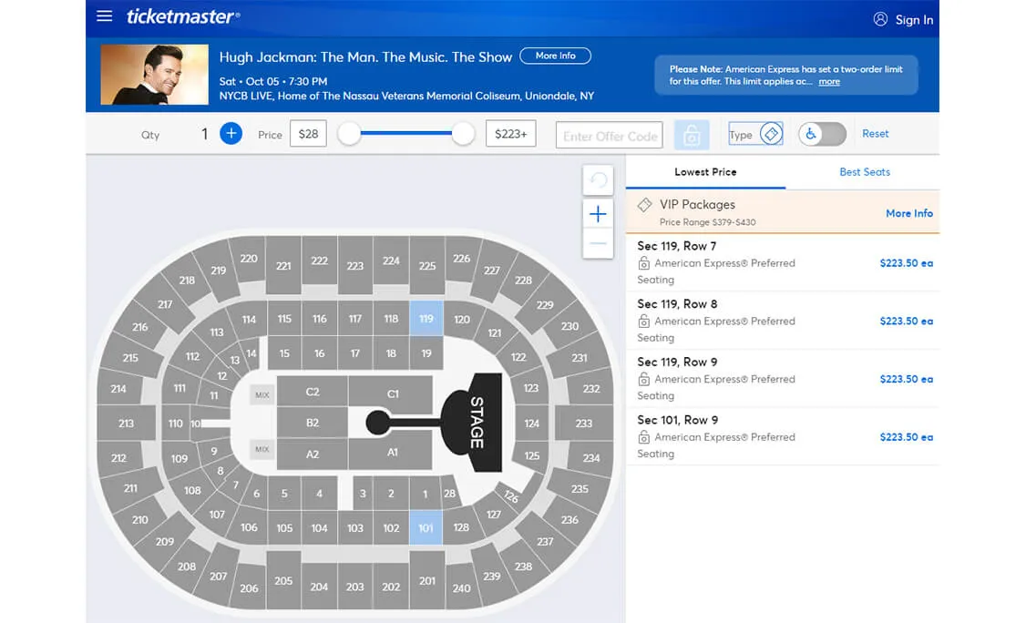 what is american express early access ticketmaster